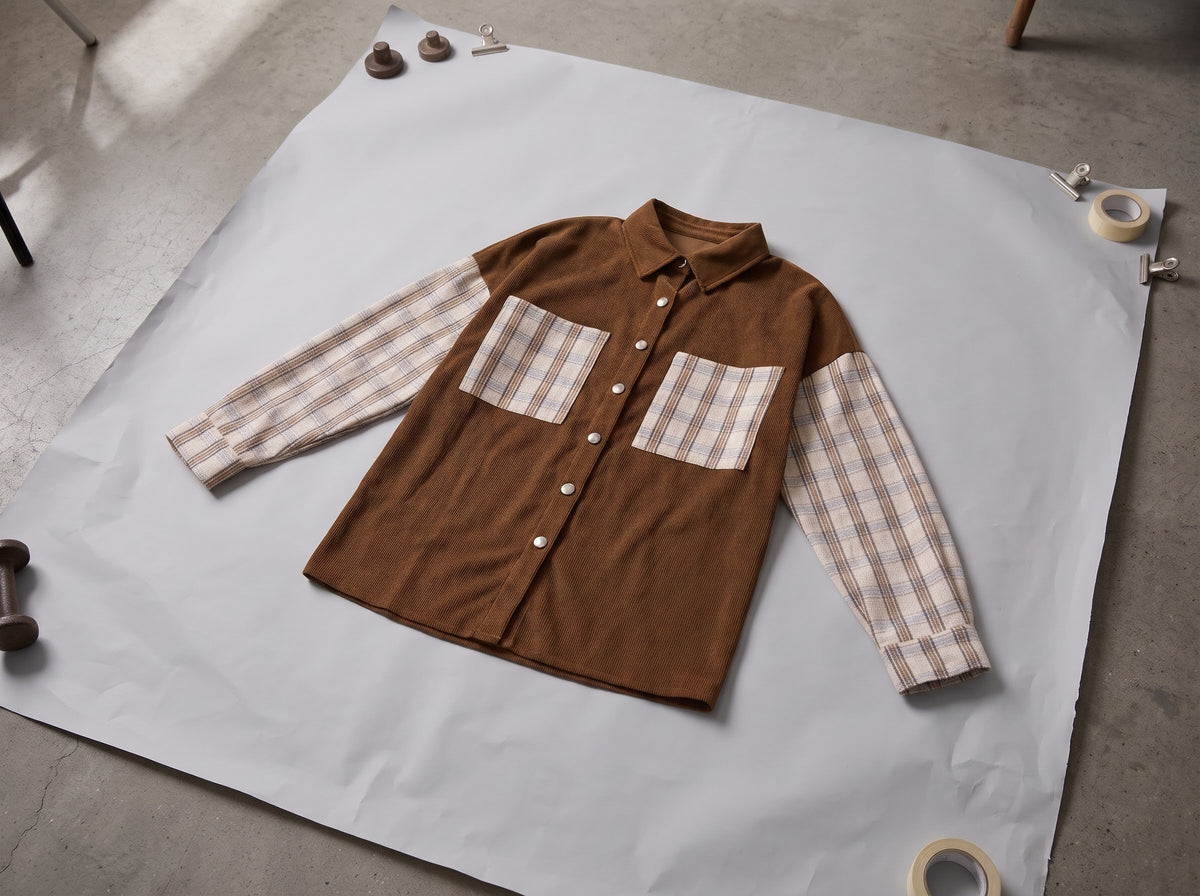 Plaid Corduroy Shirt Jacket with Pockets