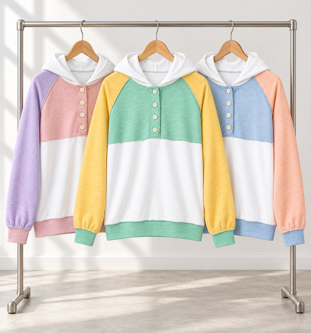 Color Block Quarter Button Hoodie