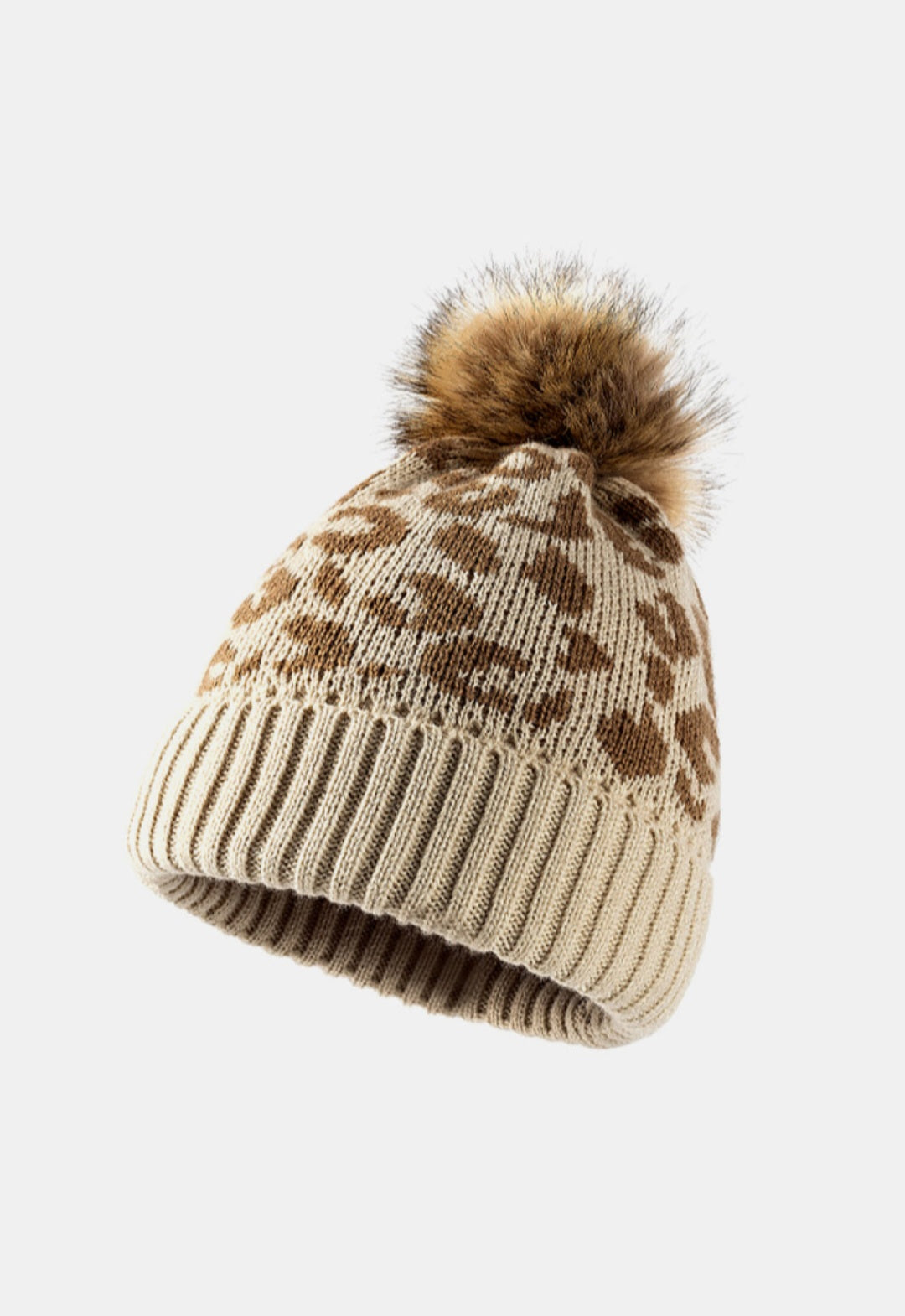 Leopard Pom-Pom Cuffed Beanie