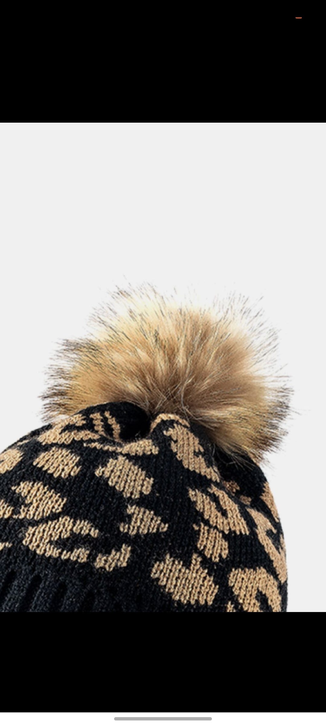 Leopard Pom-Pom Cuffed Beanie