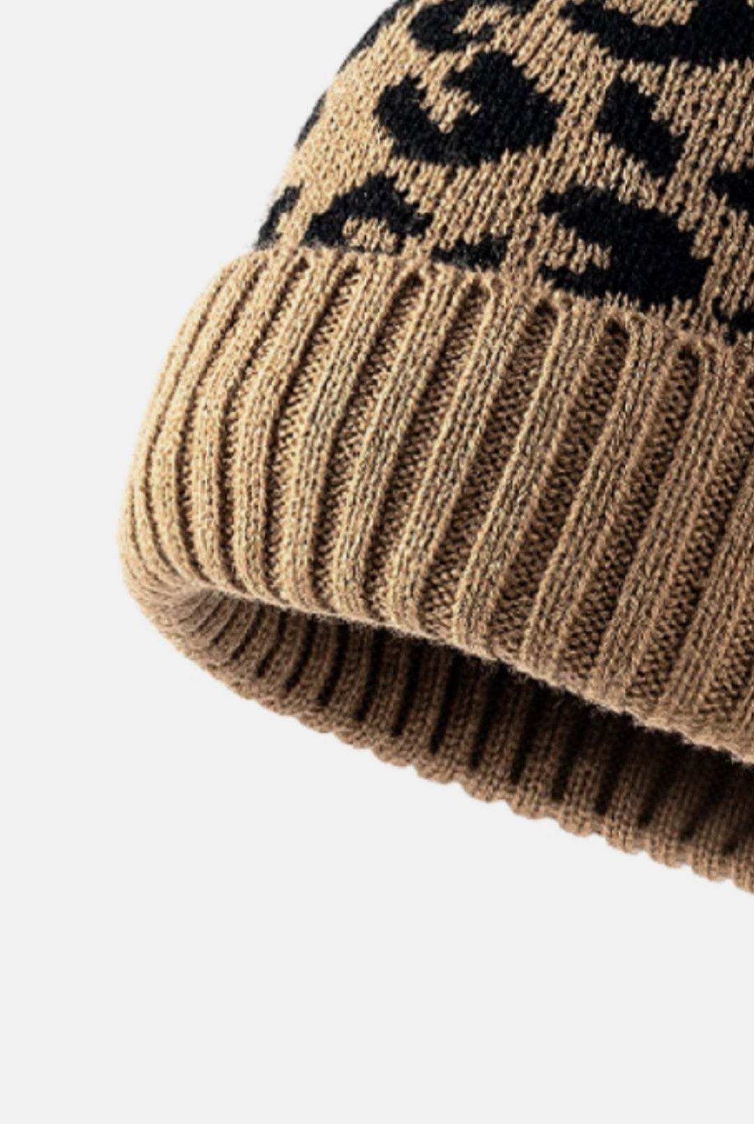 Leopard Pom-Pom Cuffed Beanie