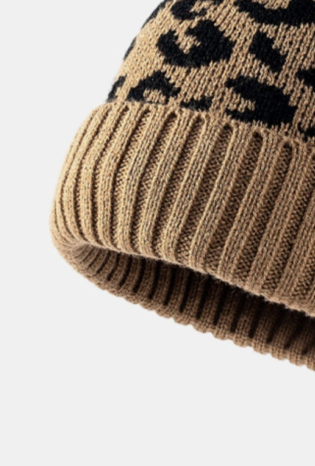 Leopard Pom-Pom Cuffed Beanie