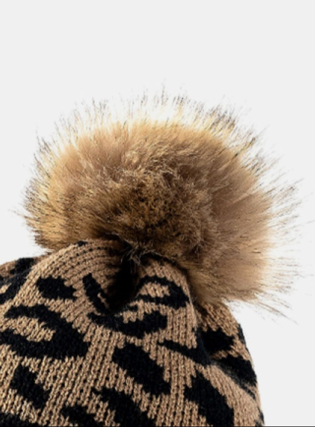 Leopard Pom-Pom Cuffed Beanie