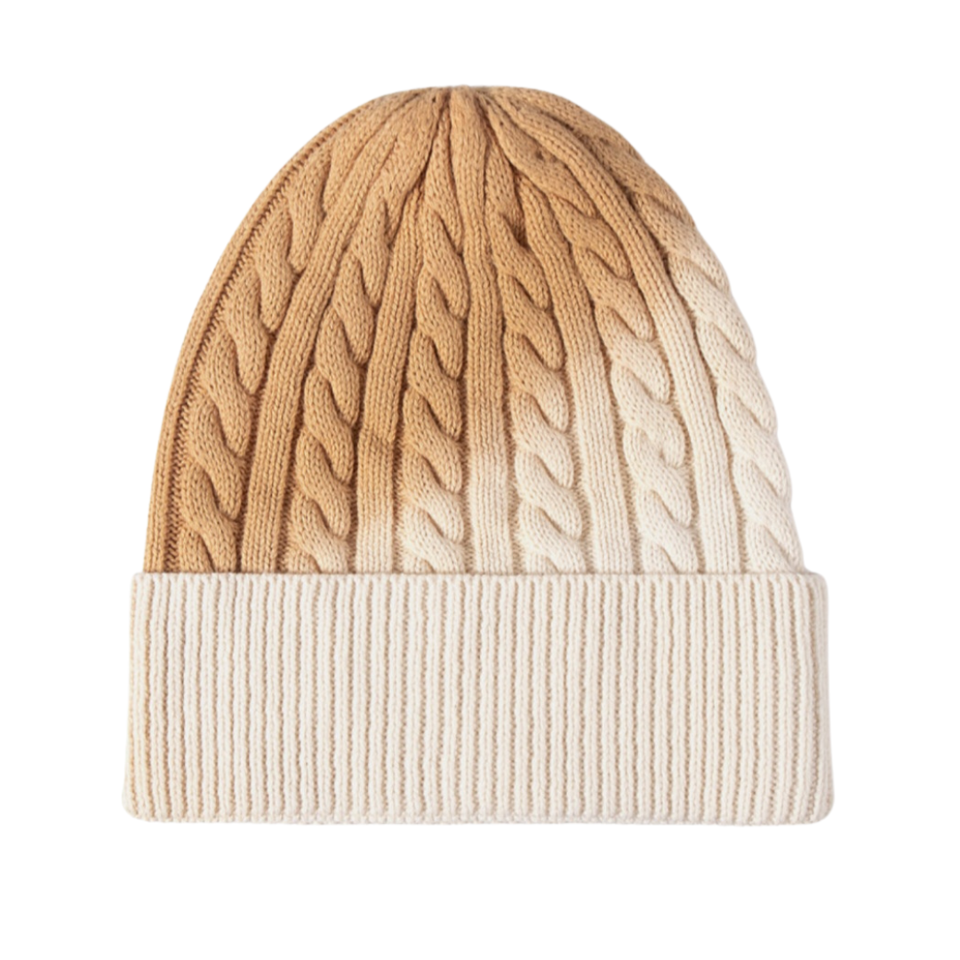 Contrast Tie-Dye Cable-Knit Cuffed Beanie