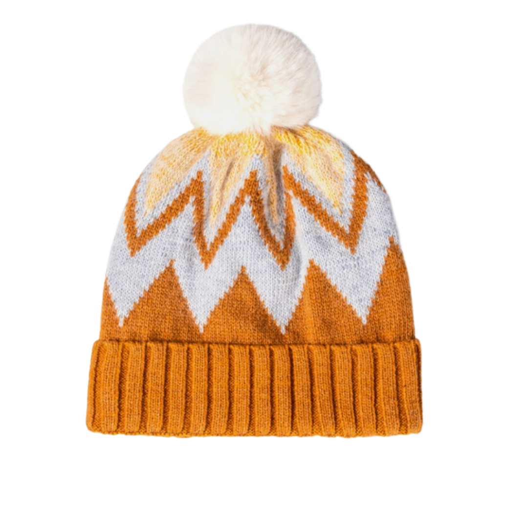 Chevron Pom-Pom Cuffed Beanie