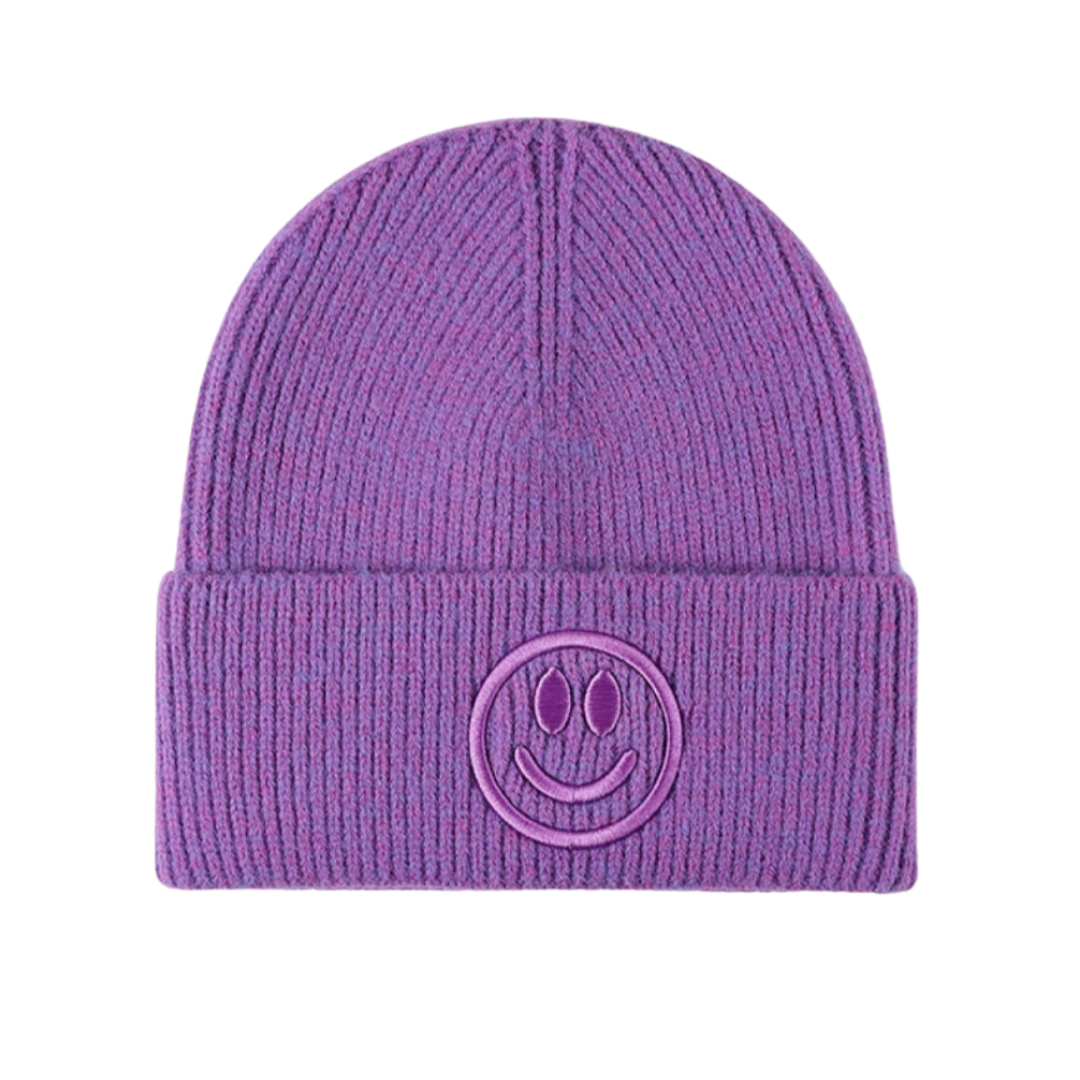 Smiley Face Rib-Knit Beanie