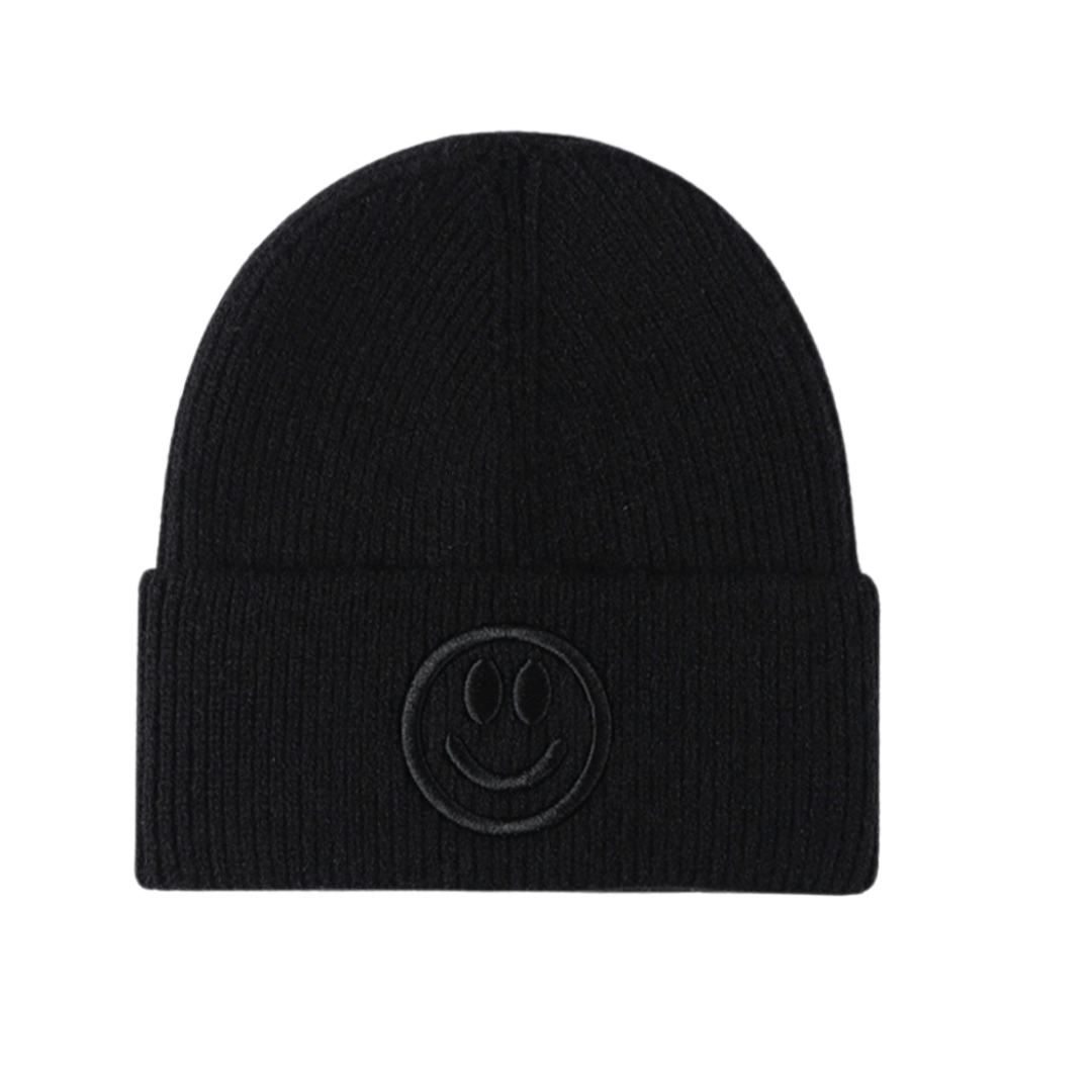 Smiley Face Rib-Knit Beanie