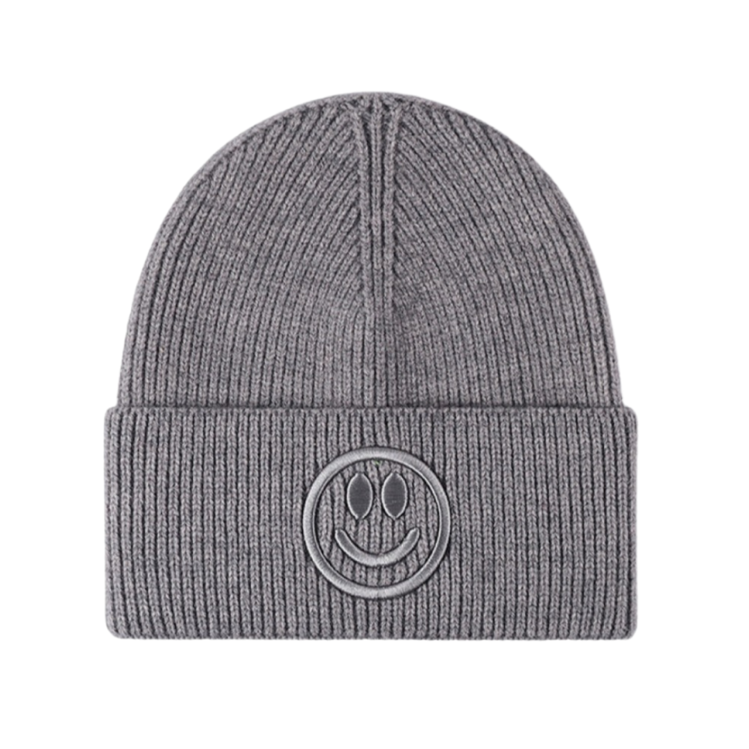 Smiley Face Rib-Knit Beanie