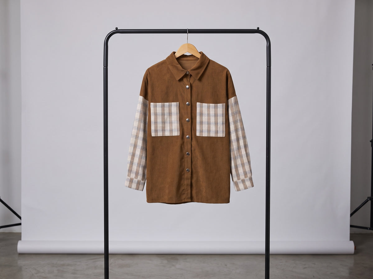Plaid Corduroy Shirt Jacket with Pockets