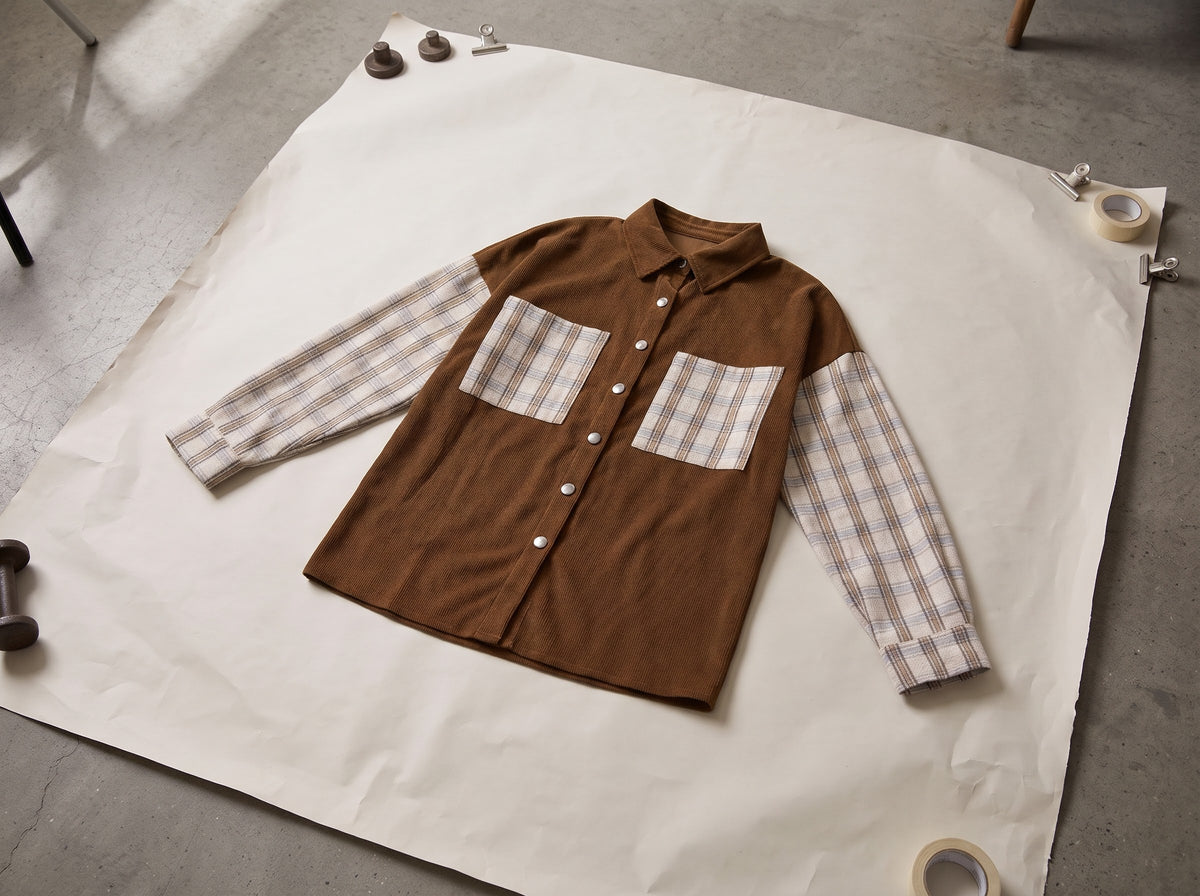 Plaid Corduroy Shirt Jacket with Pockets