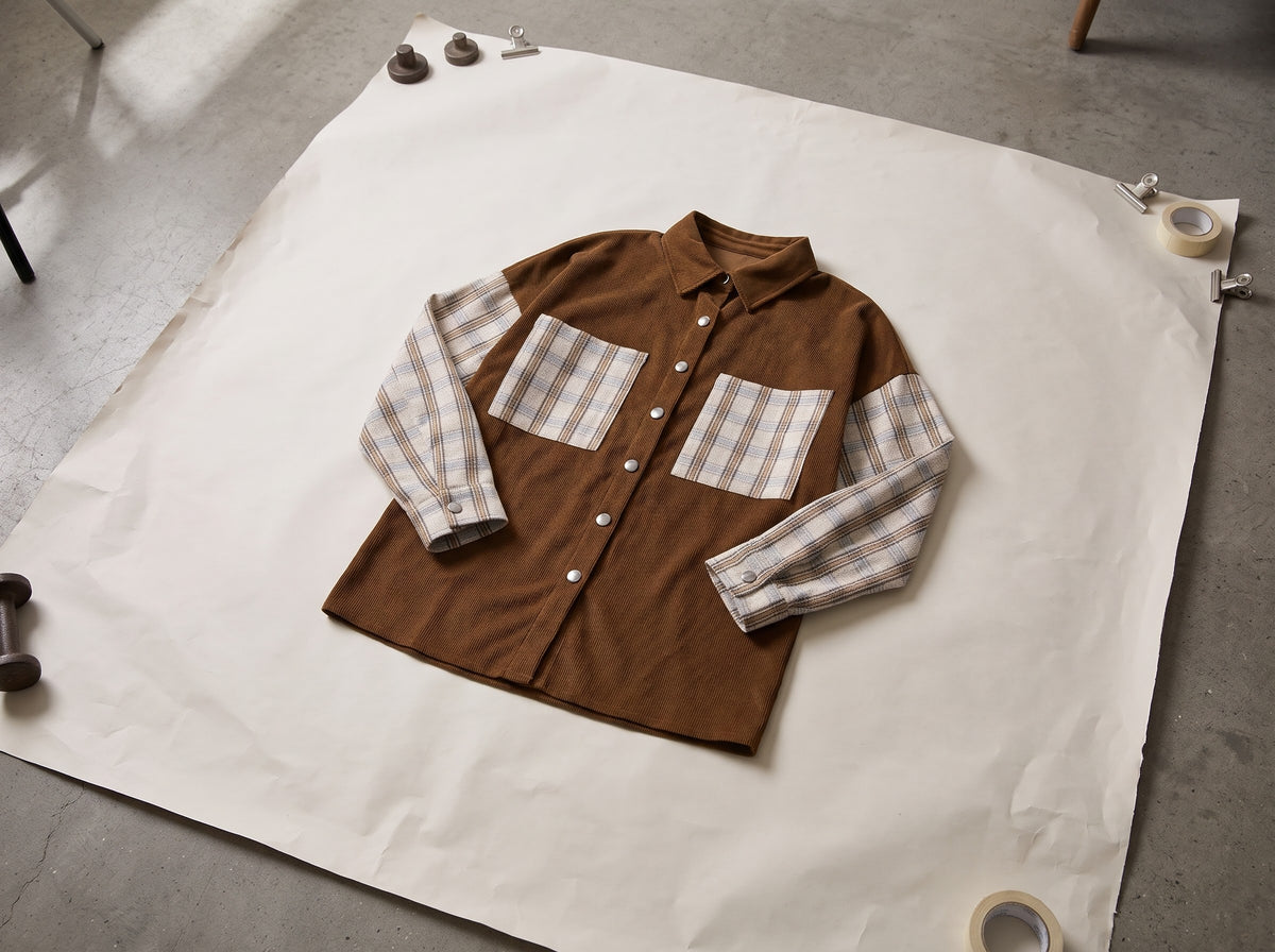 Plaid Corduroy Shirt Jacket with Pockets