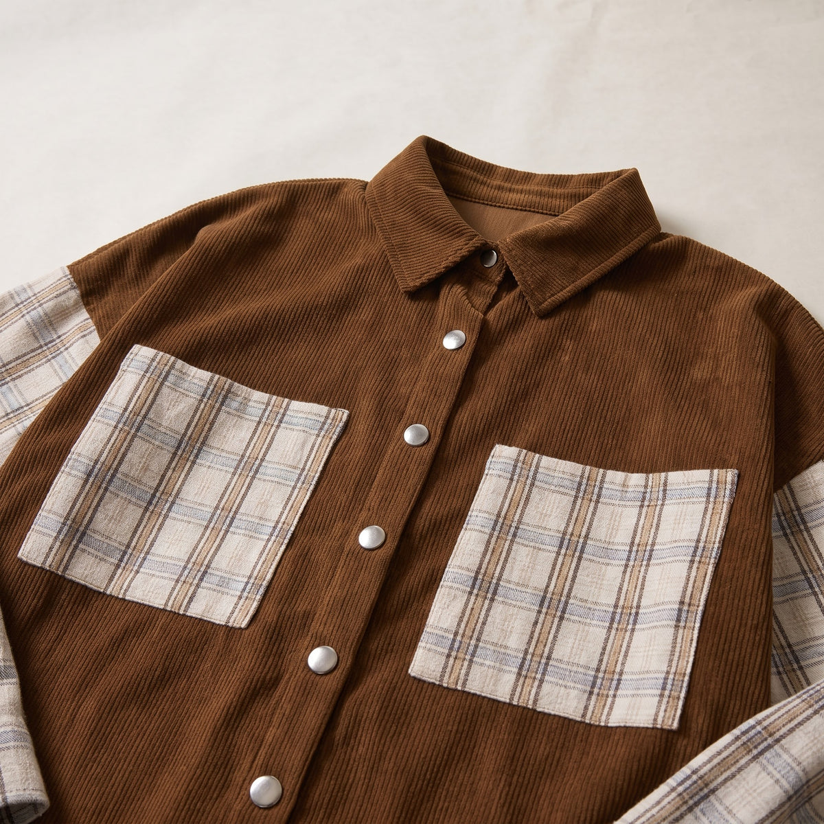 Plaid Corduroy Shirt Jacket with Pockets