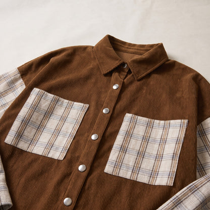Plaid Corduroy Shirt Jacket with Pockets