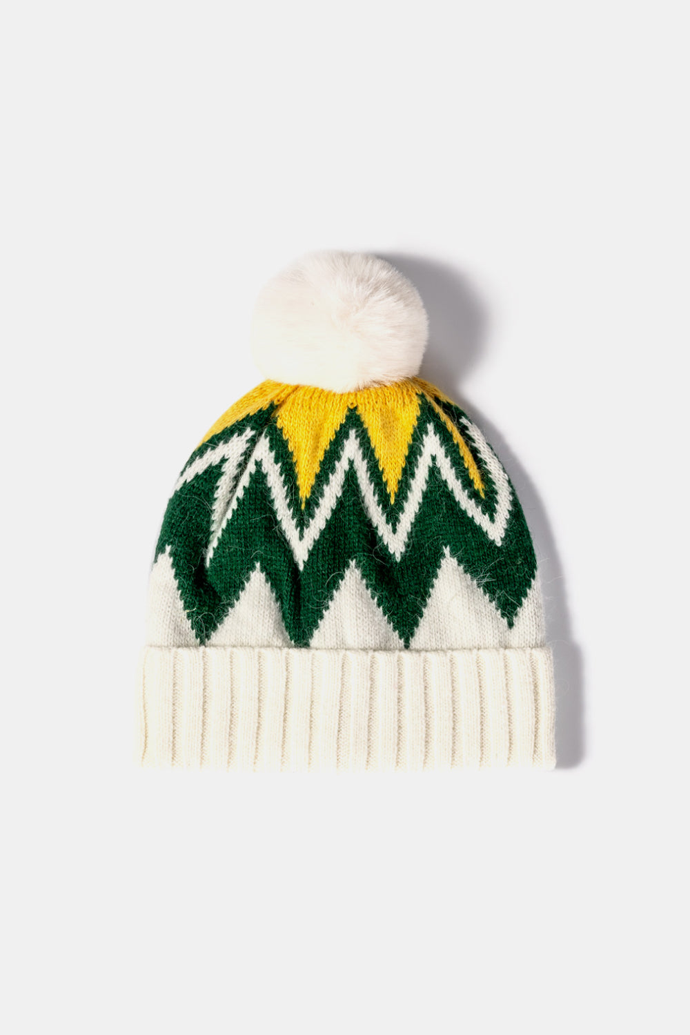 Chevron Pom-Pom Cuffed Beanie