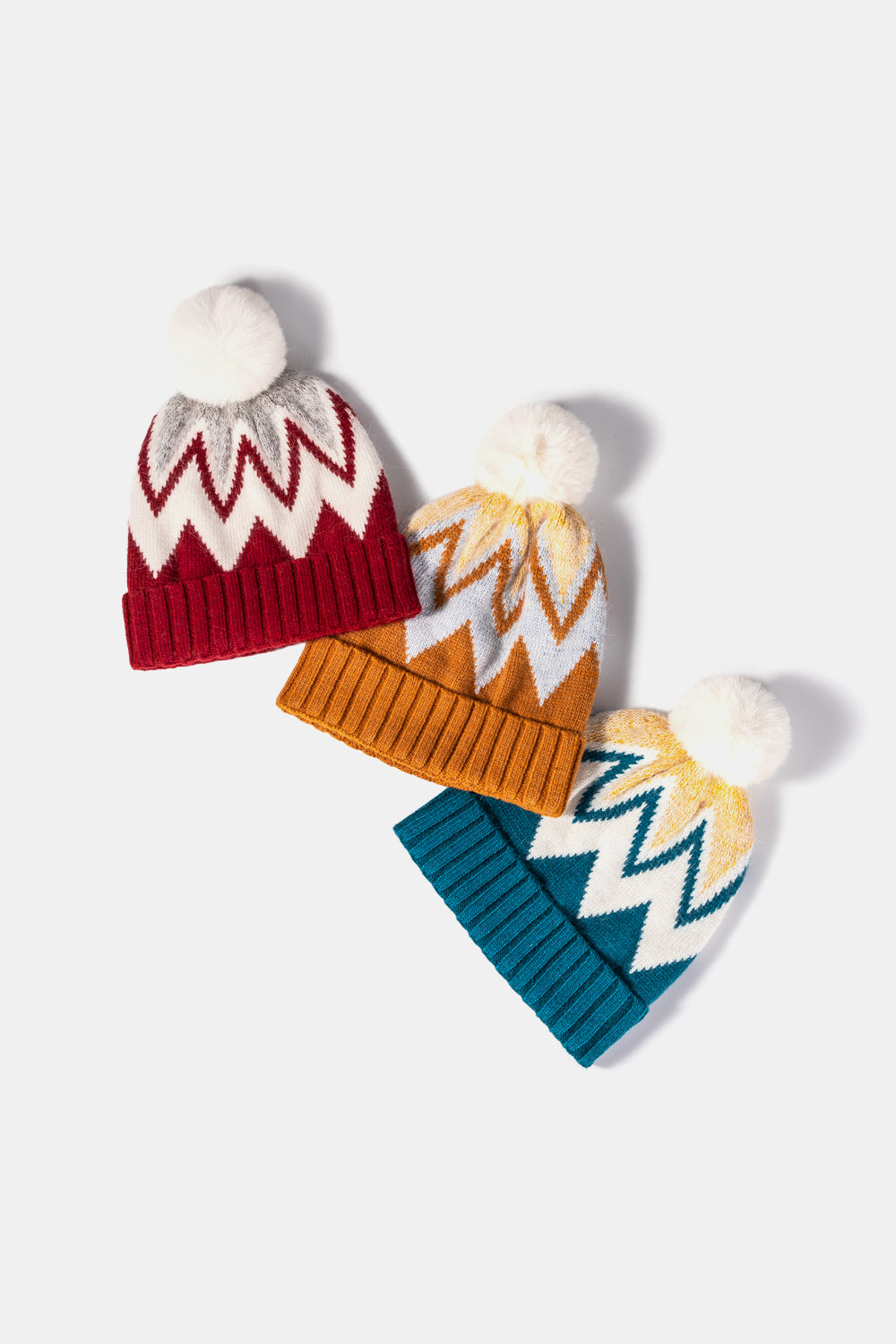 Chevron Pom-Pom Cuffed Beanie