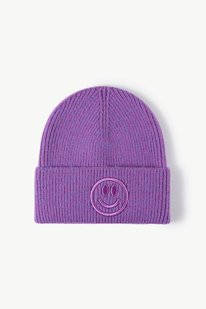 Smiley Face Rib-Knit Beanie