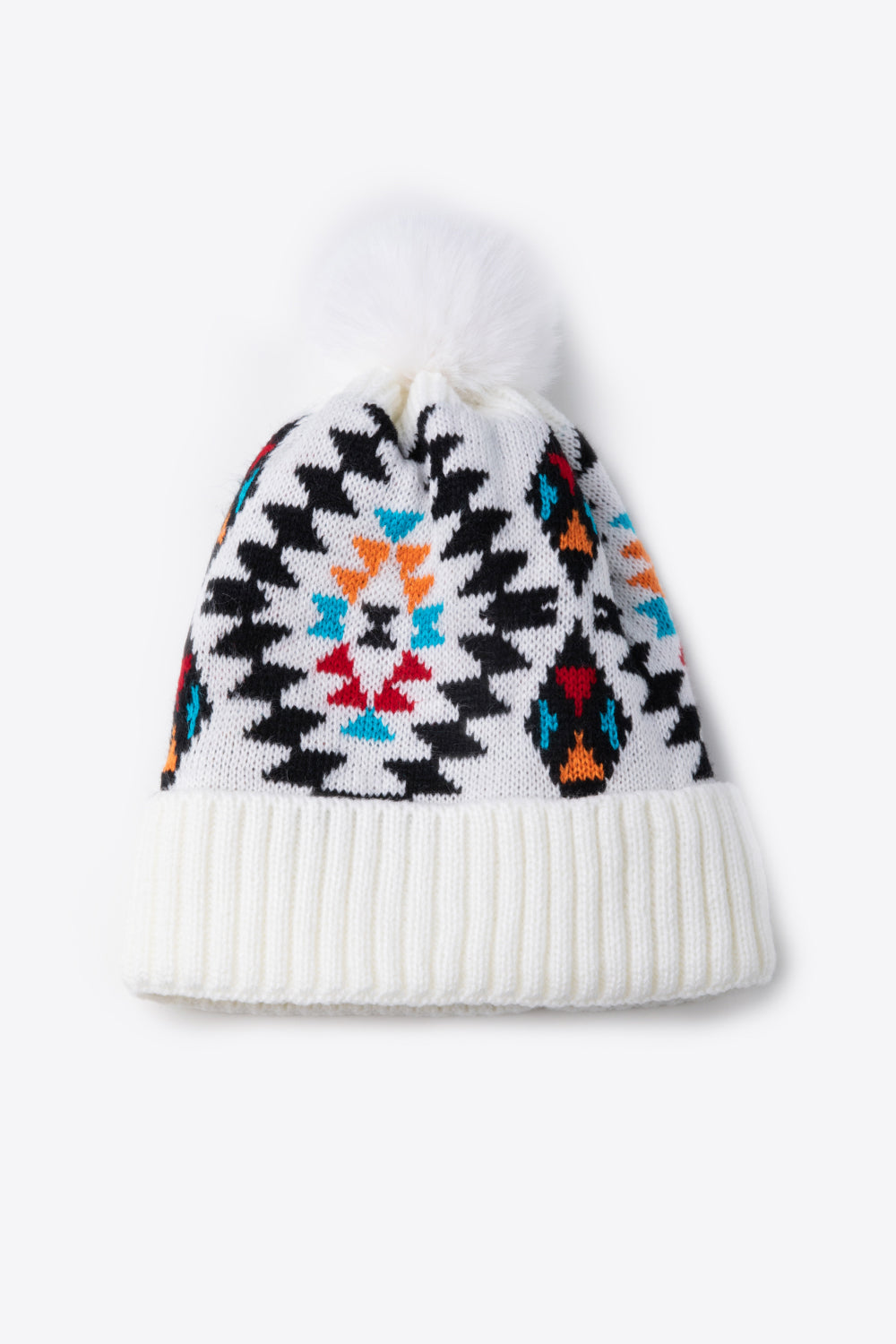 Geometric Pom-Pom Cuffed Beanie