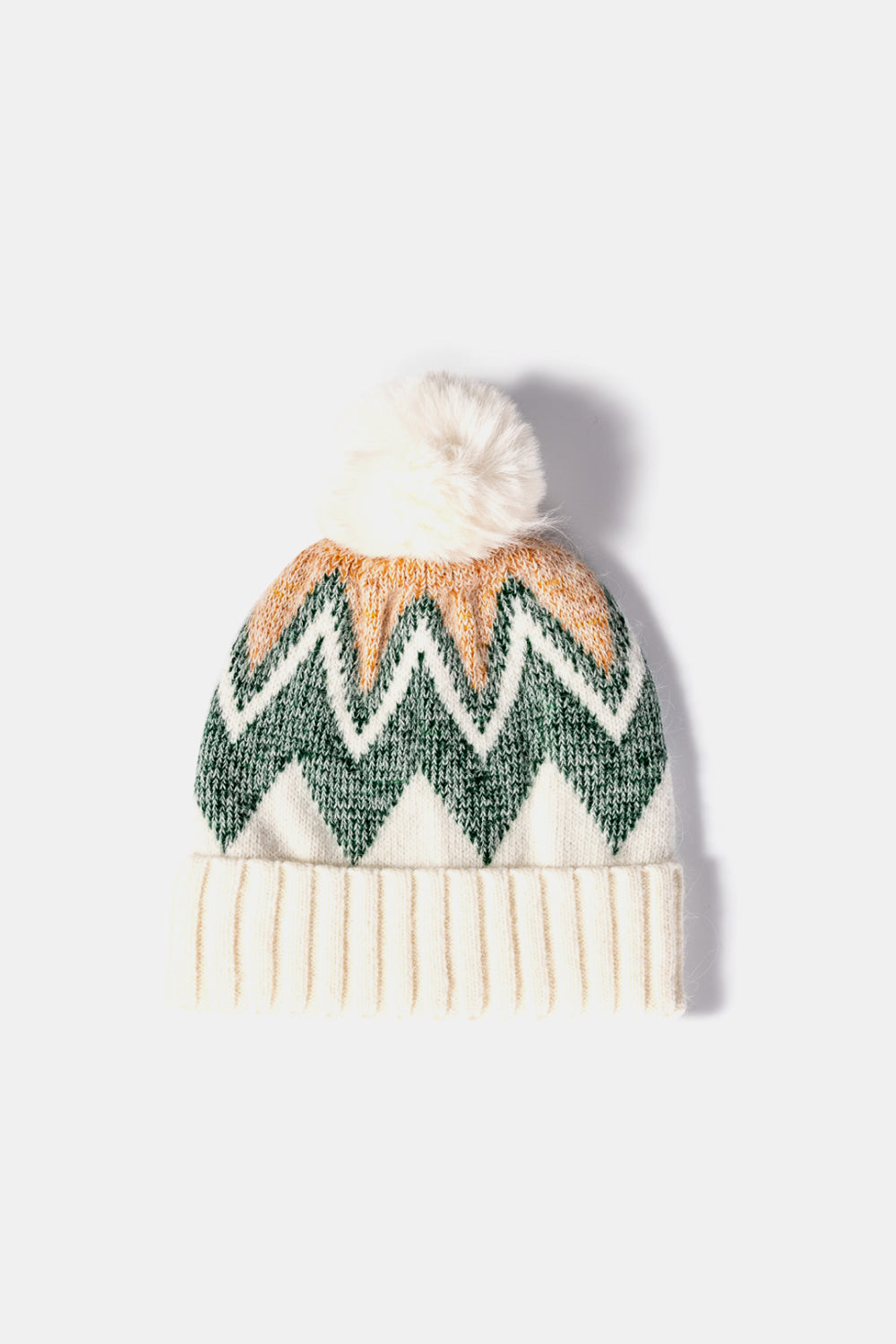 Chevron Pom-Pom Cuffed Beanie