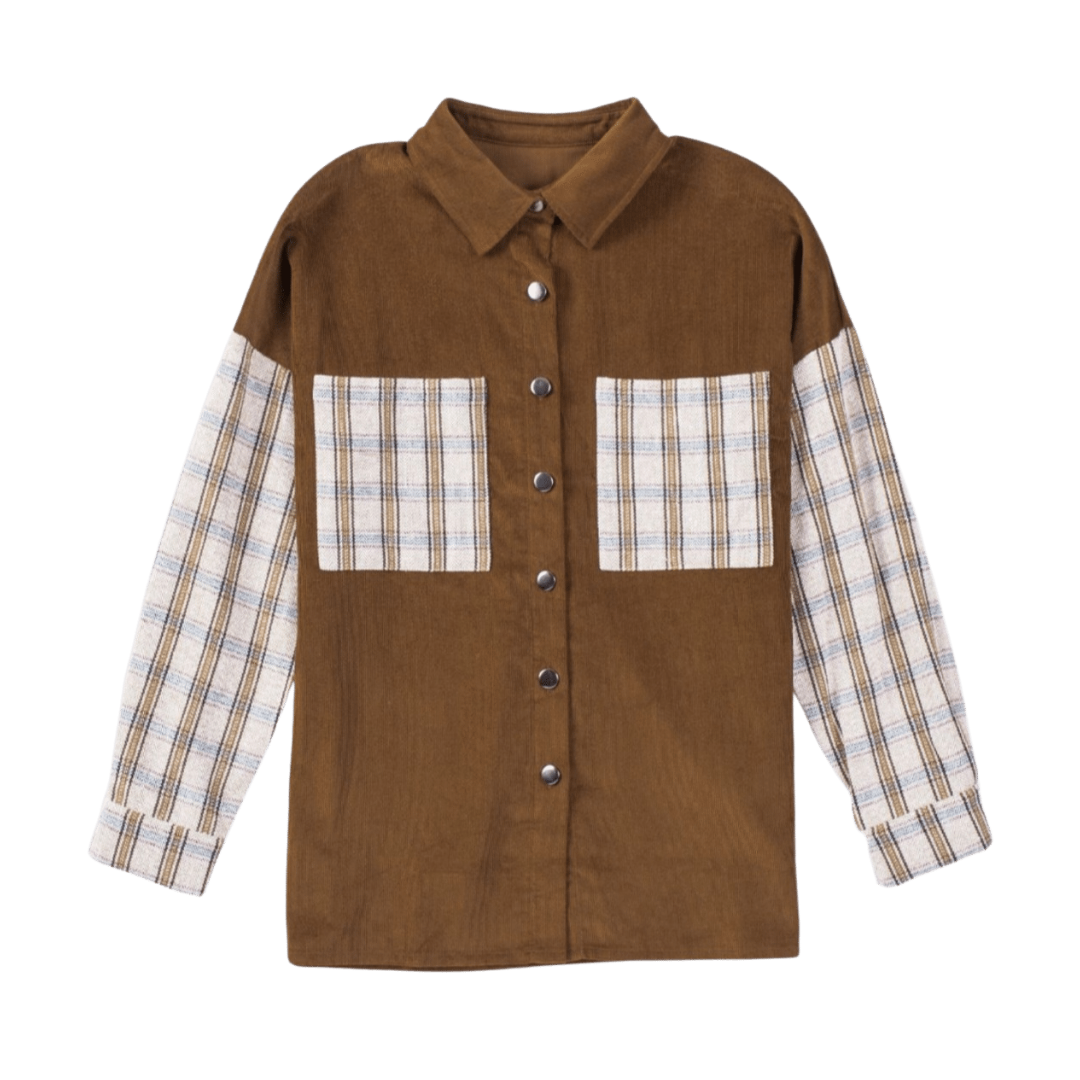 Plaid Corduroy Shirt Jacket with Pockets