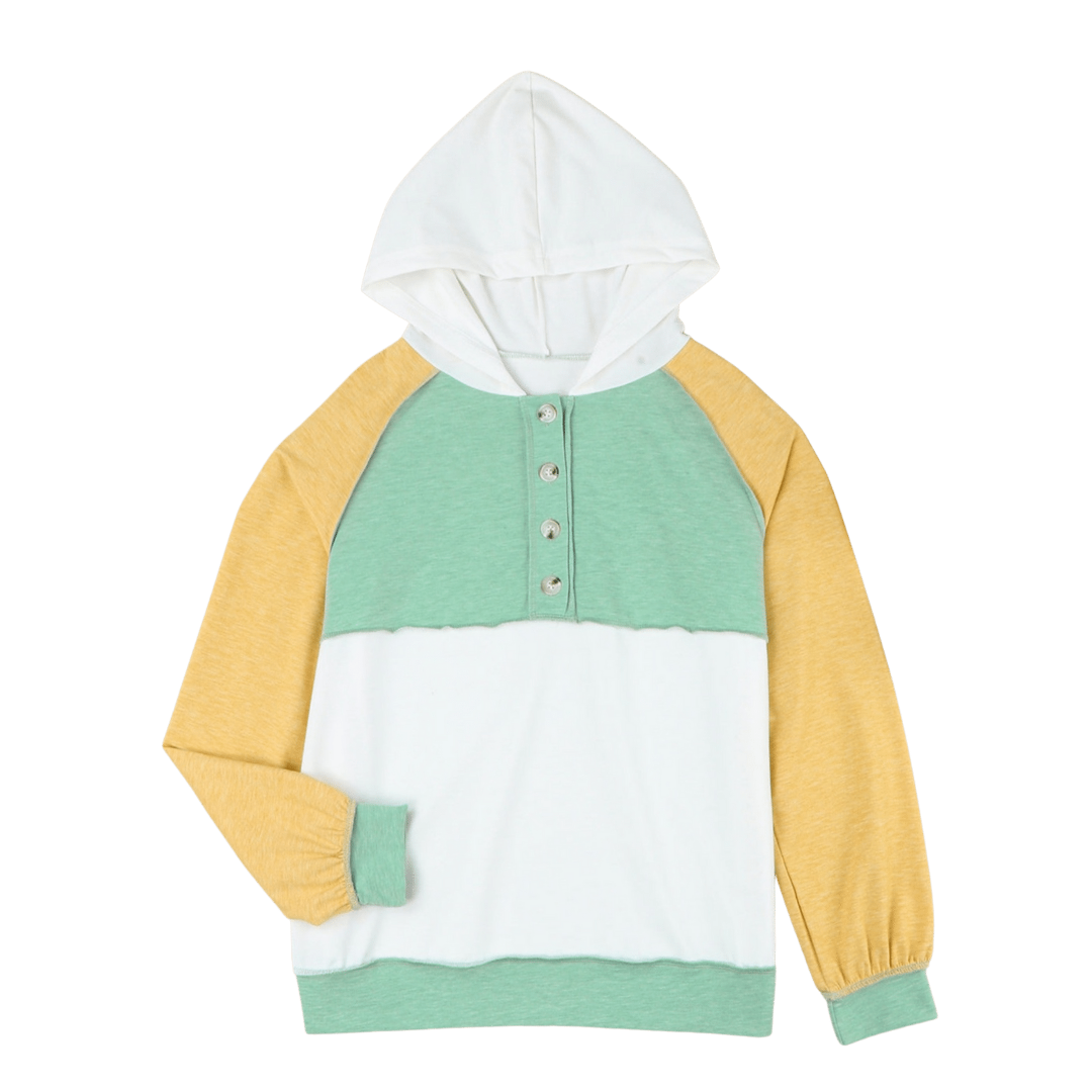 Color Block Quarter Button Hoodie