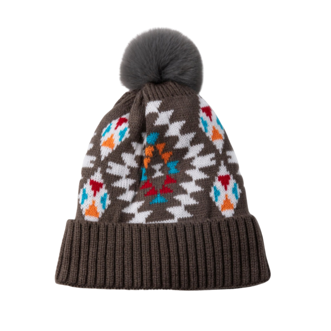 Geometric Pom-Pom Cuffed Beanie