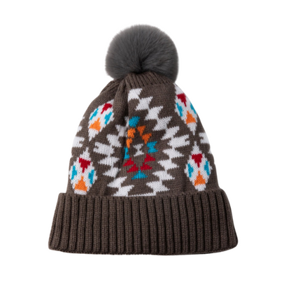 Geometric Pom-Pom Cuffed Beanie