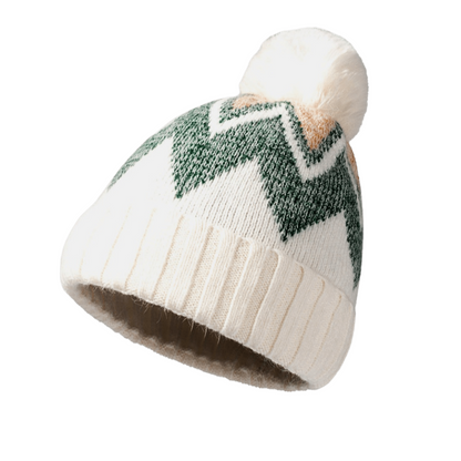 Chevron Pom-Pom Cuffed Beanie