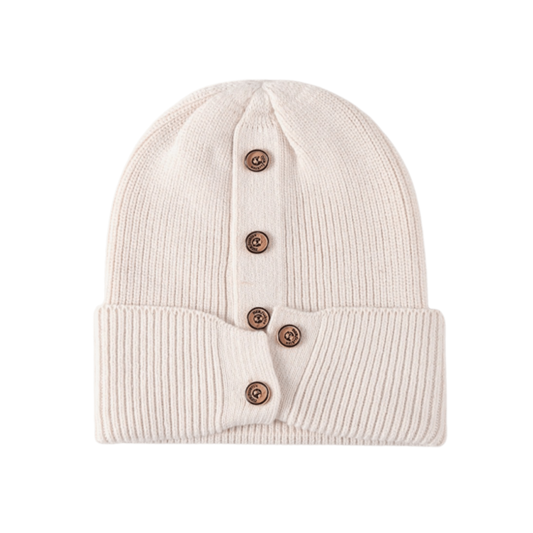 Button Detail Rib-Knit Cuff Beanie