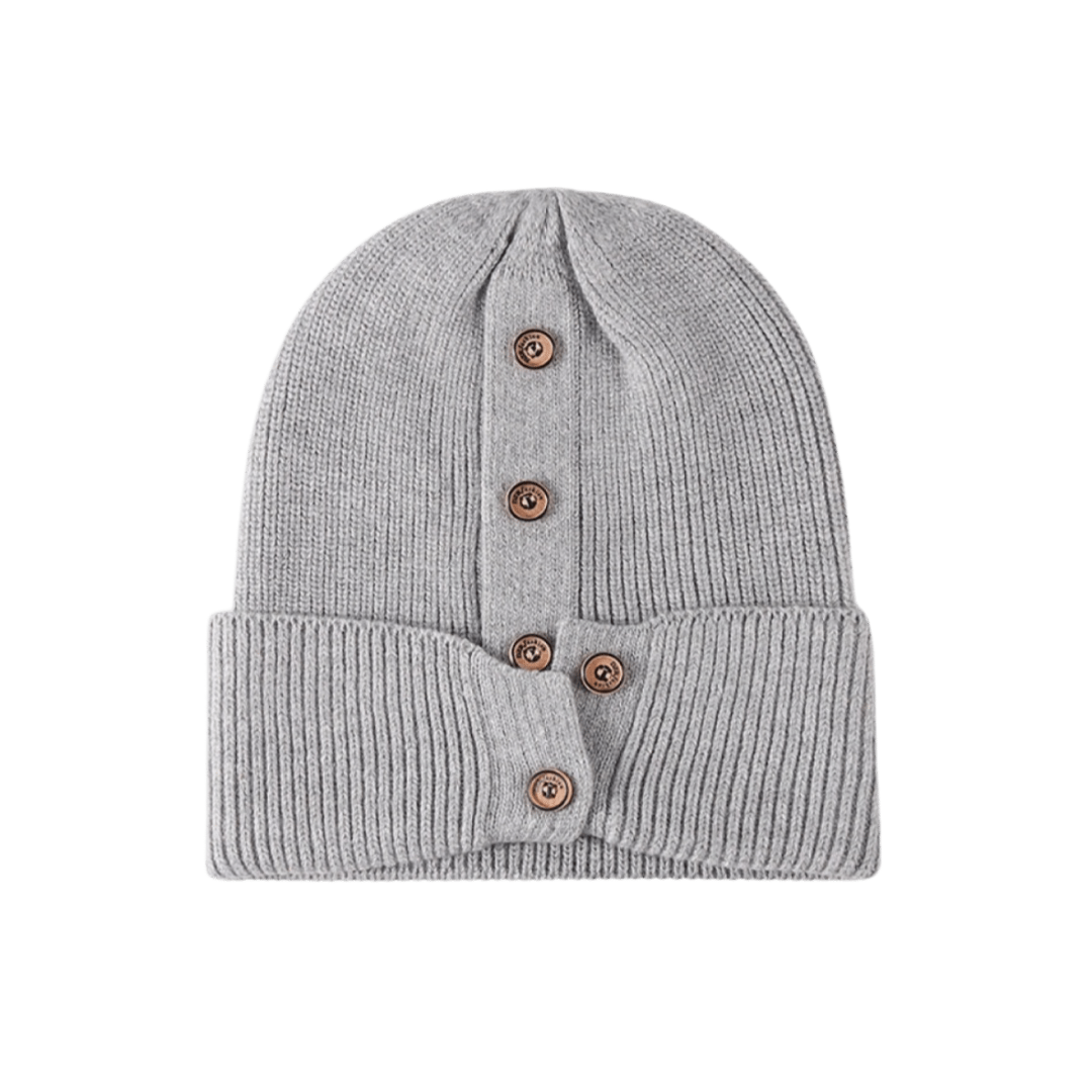 Button Detail Rib-Knit Cuff Beanie