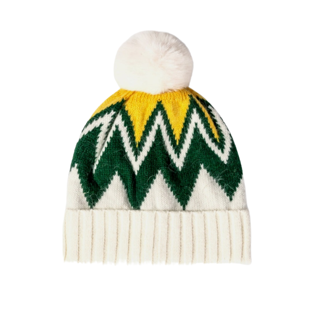 Chevron Pom-Pom Cuffed Beanie