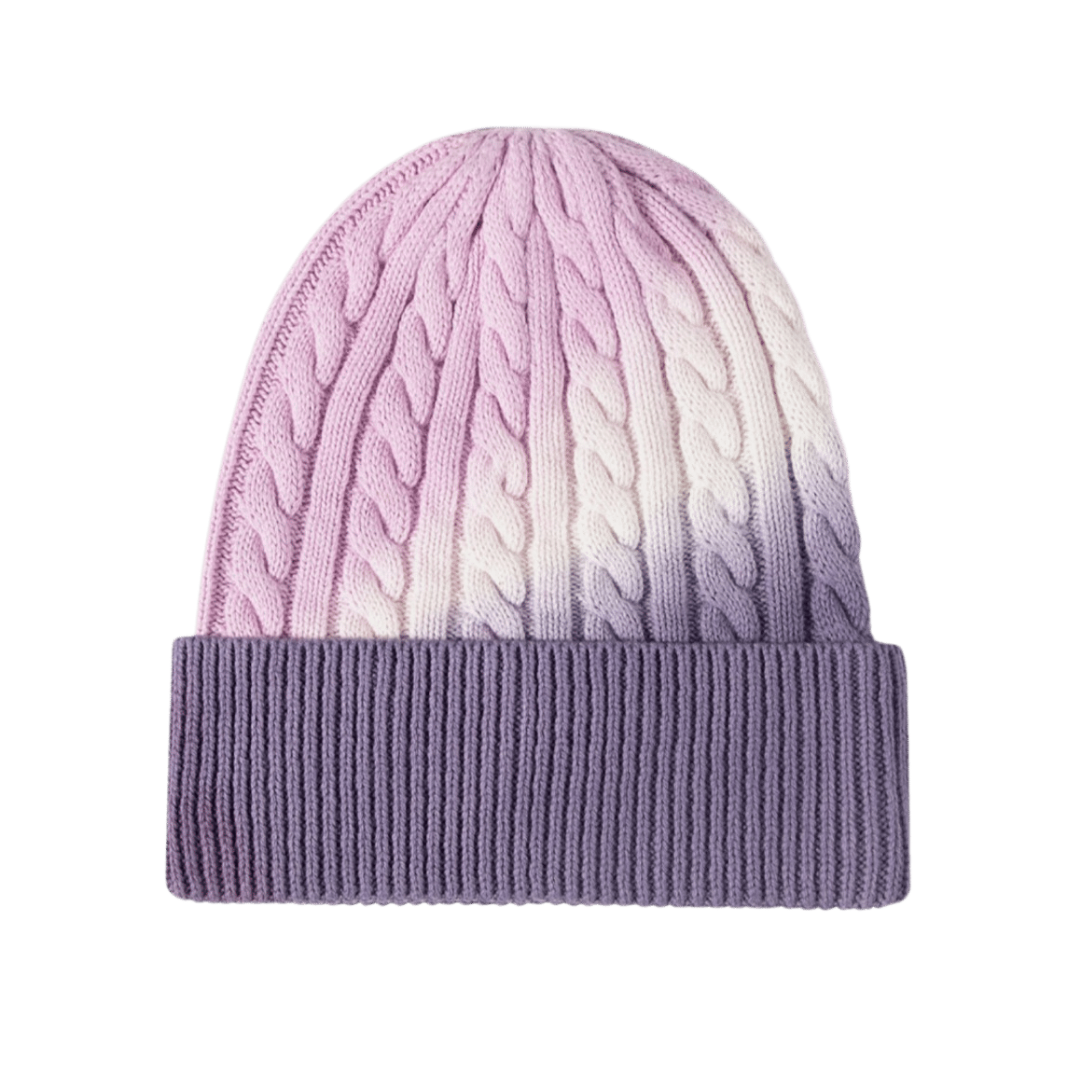 Contrast Tie-Dye Cable-Knit Cuffed Beanie