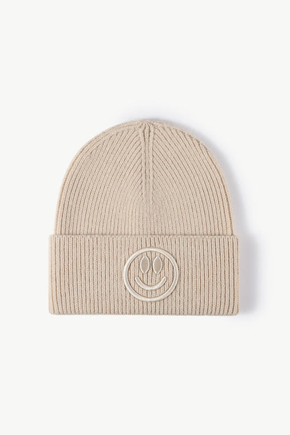 Smiley Face Rib-Knit Beanie