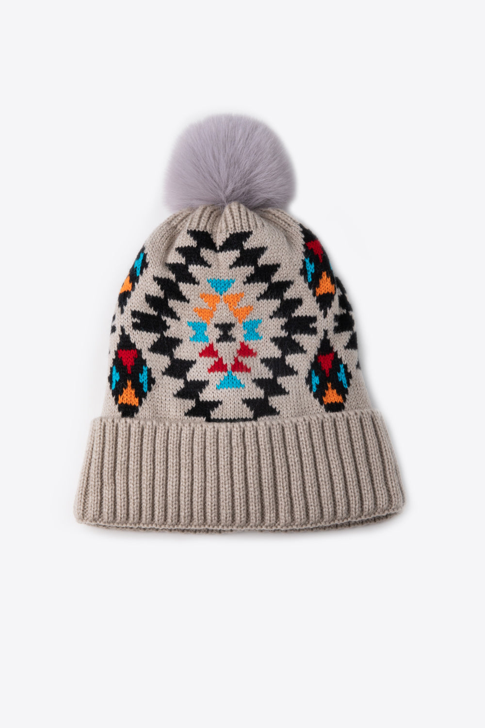 Geometric Pom-Pom Cuffed Beanie