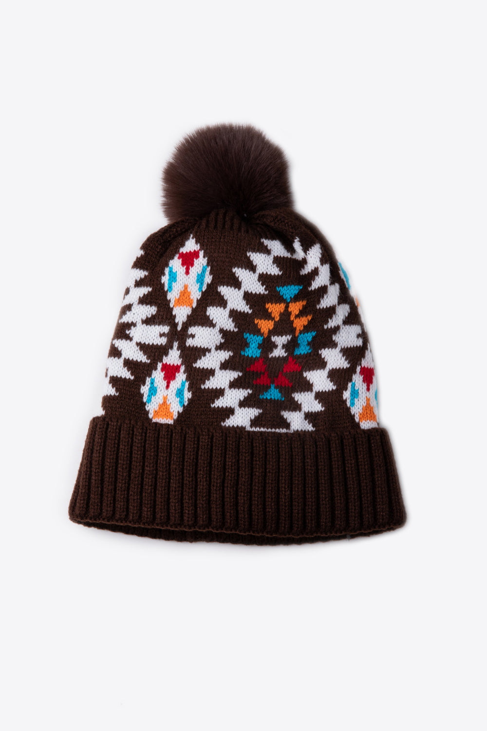 Geometric Pom-Pom Cuffed Beanie