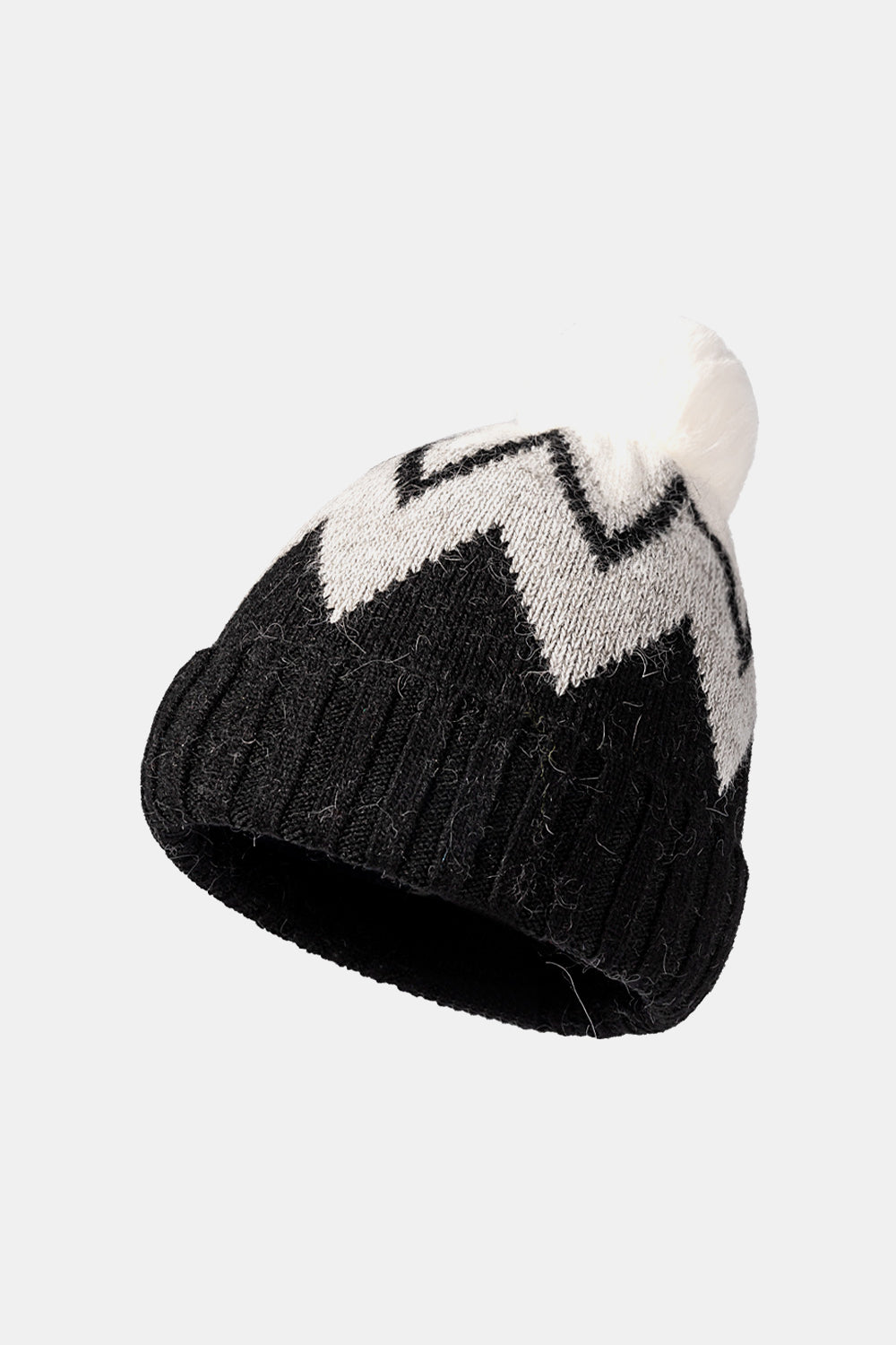 Chevron Pom-Pom Cuffed Beanie