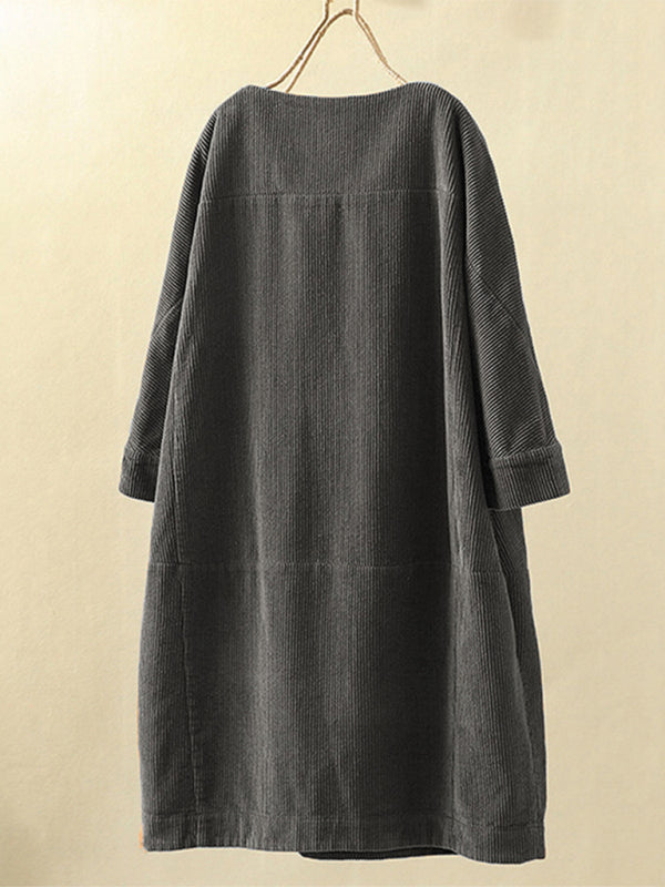 Autumn And Winter New Corduroy Retro Solid Dress