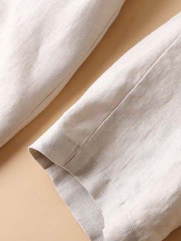 Cotton and linen cropped pants women&