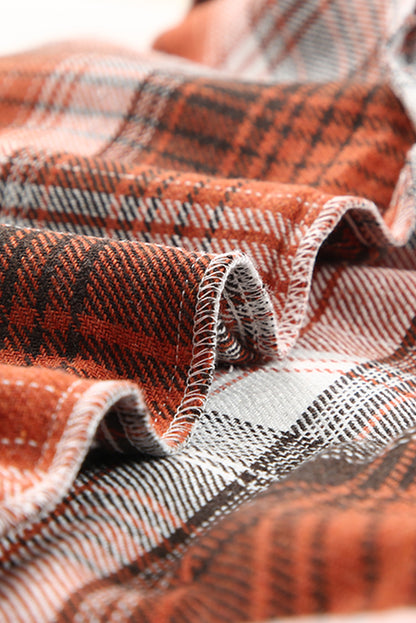 Plaid Drawstring Detail Hoodie with Pockets