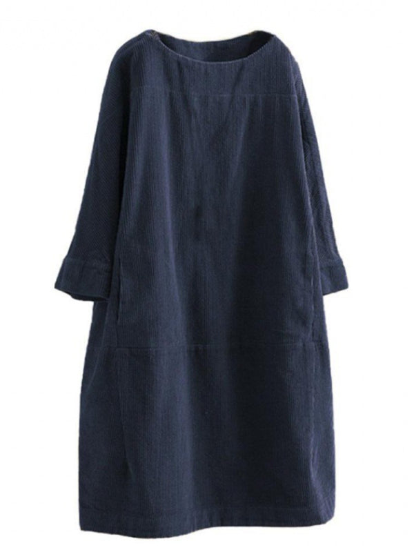 Autumn And Winter New Corduroy Retro Solid Dress