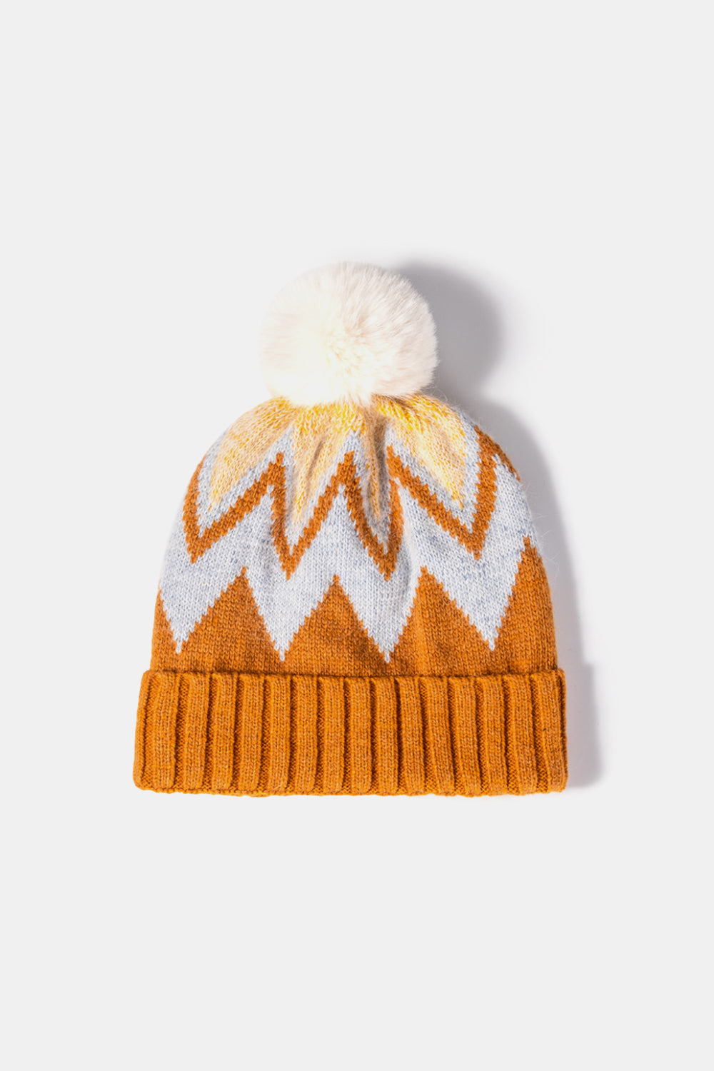 Chevron Pom-Pom Cuffed Beanie