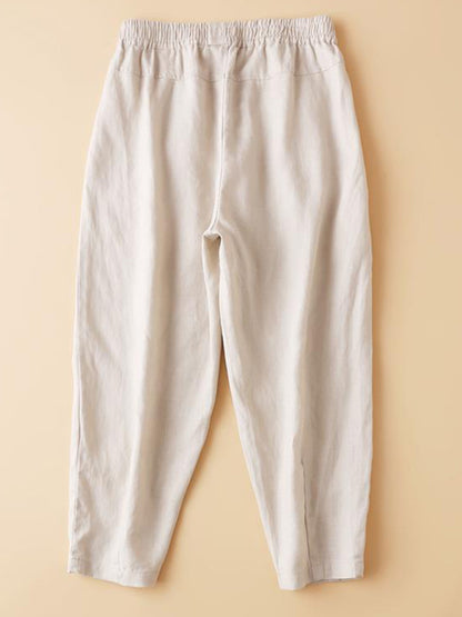 Cotton and linen cropped pants women&