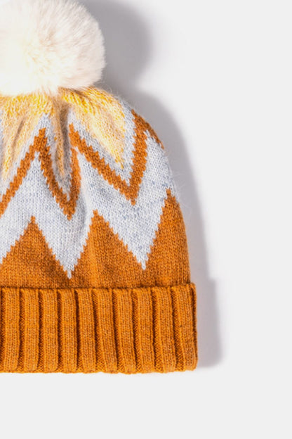 Chevron Pom-Pom Cuffed Beanie