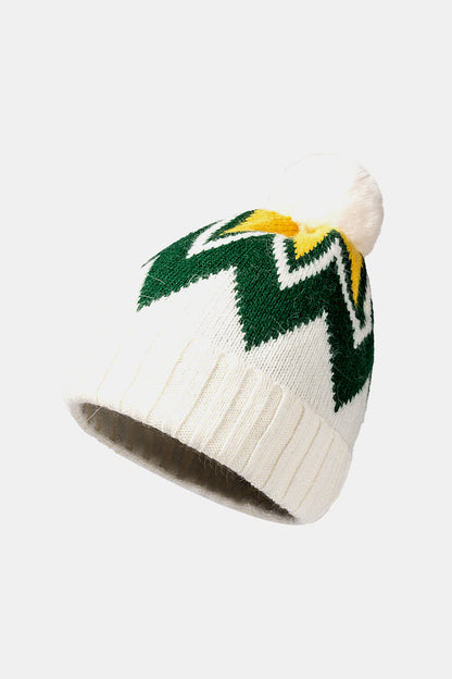 Chevron Pom-Pom Cuffed Beanie