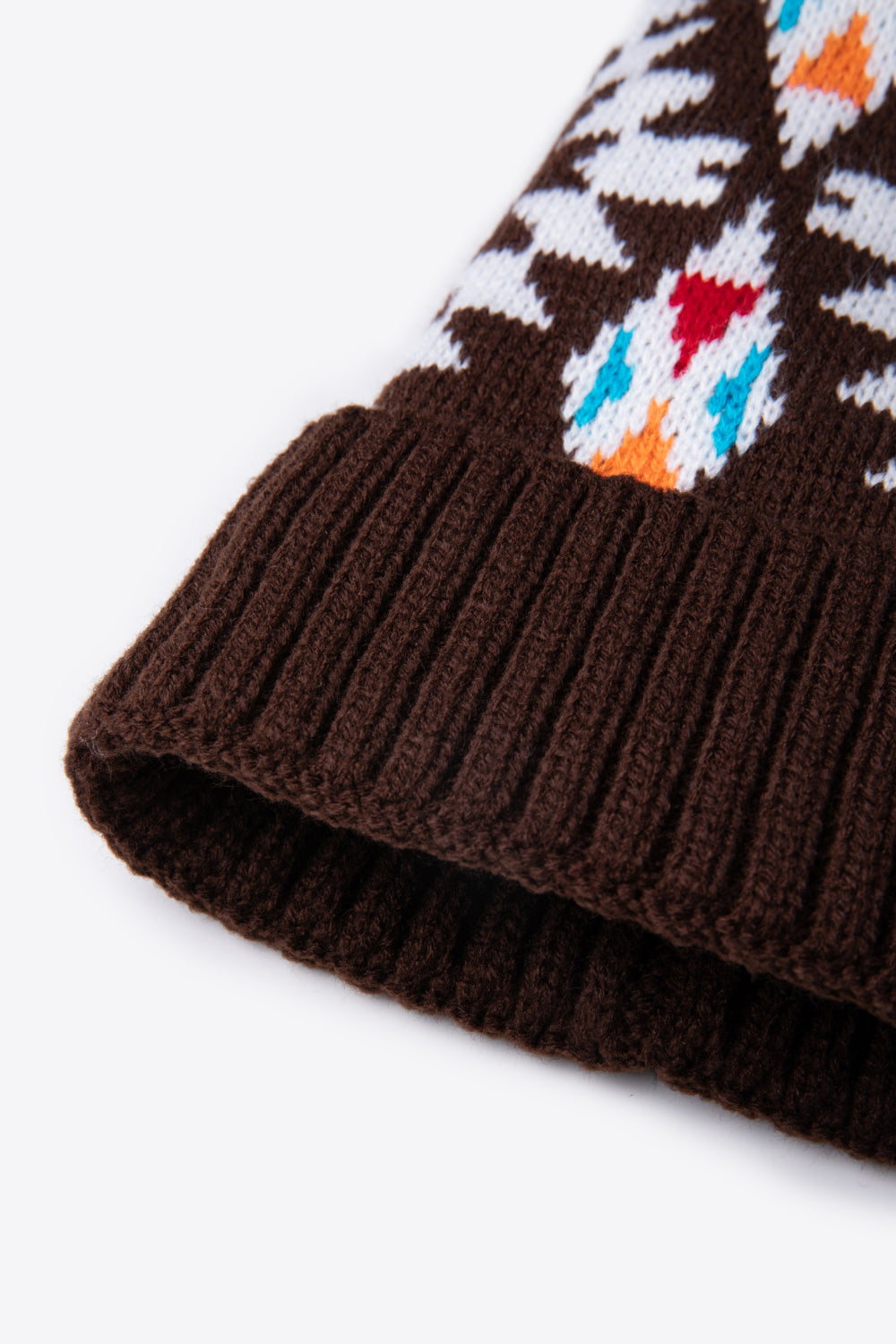 Geometric Pom-Pom Cuffed Beanie