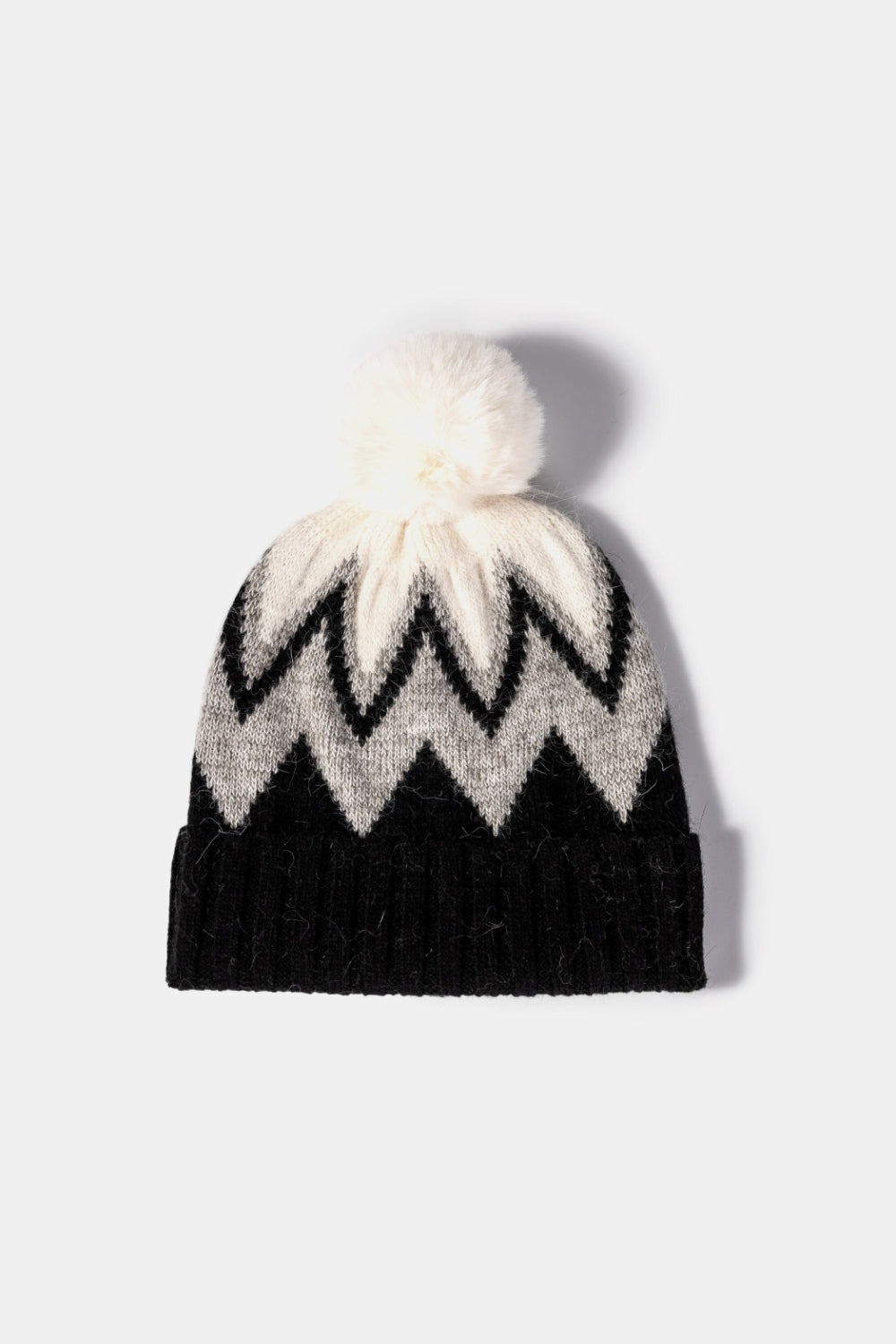 Chevron Pom-Pom Cuffed Beanie