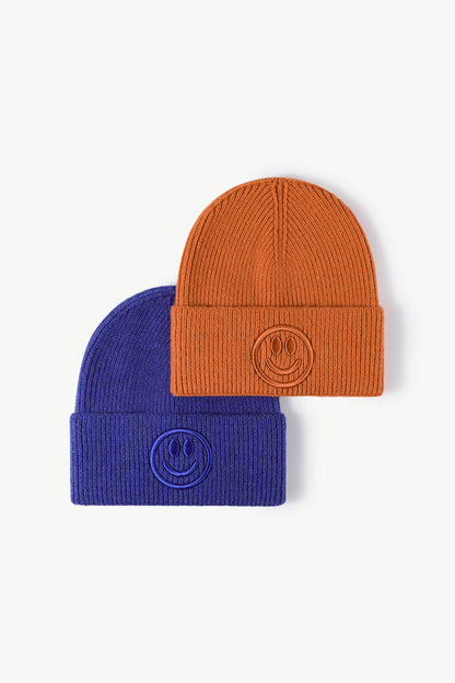 Smiley Face Rib-Knit Beanie