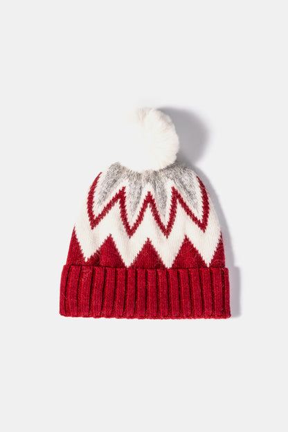 Chevron Pom-Pom Cuffed Beanie