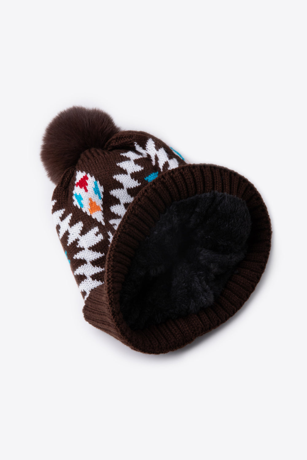 Geometric Pom-Pom Cuffed Beanie