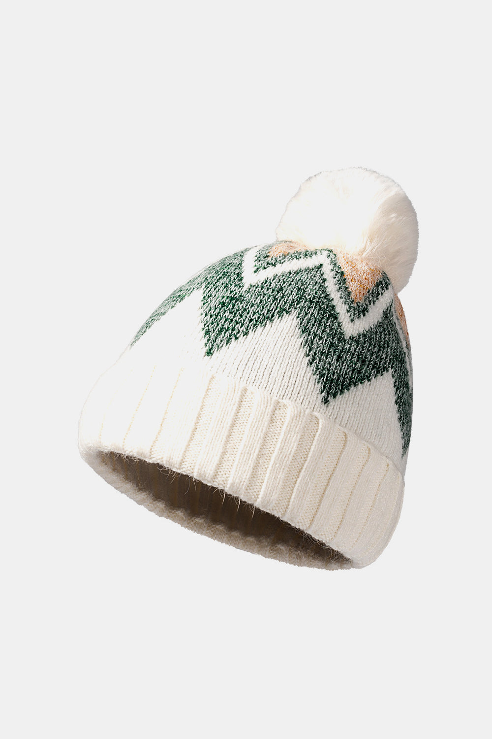 Chevron Pom-Pom Cuffed Beanie