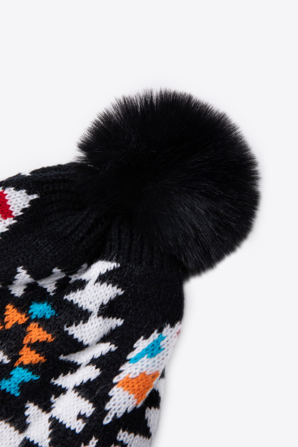 Geometric Pom-Pom Cuffed Beanie